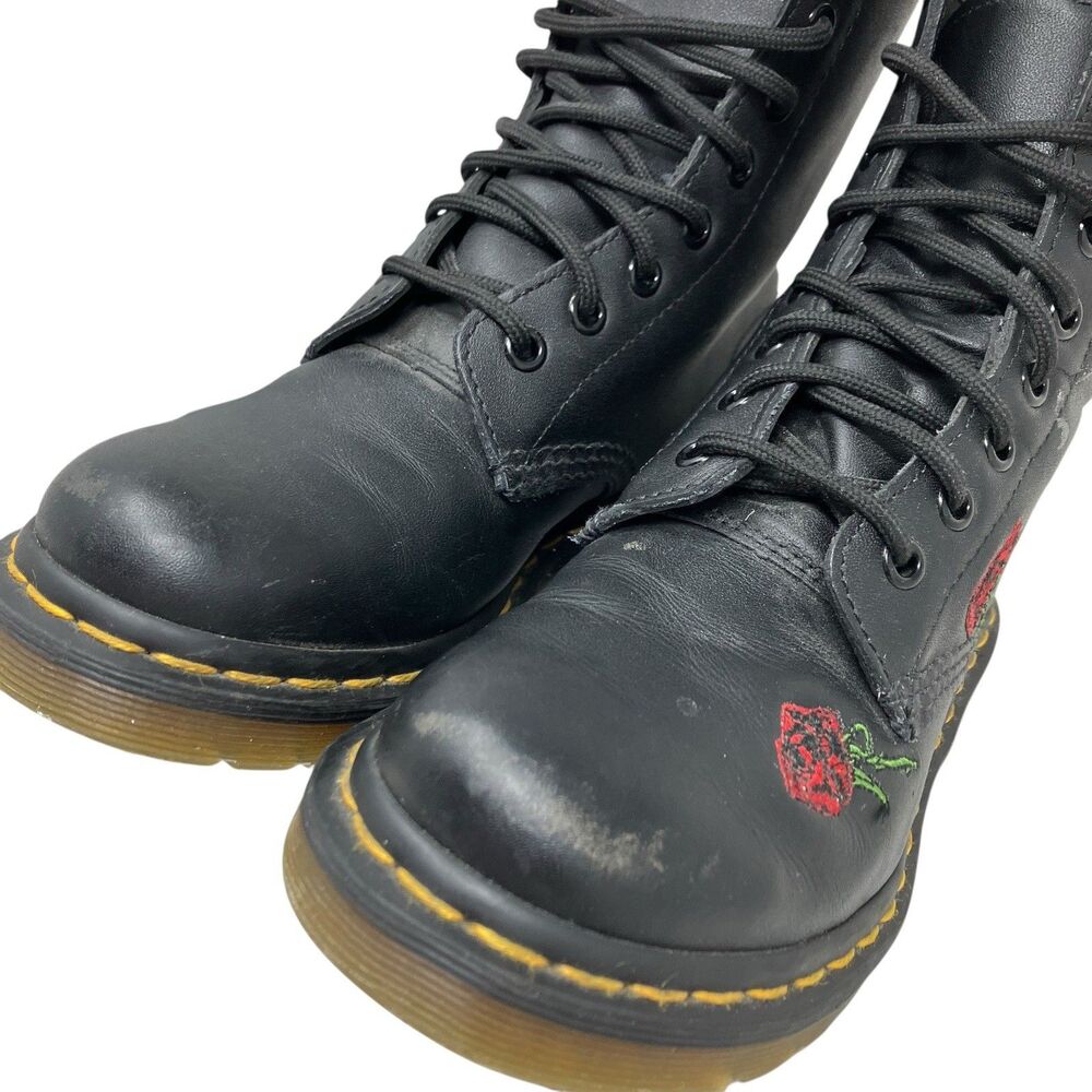 Dr Martens Black Leather 1460 Vonda Roses Floral Combat Embroidered Boots - Picture 8 of 15